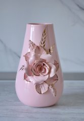 Ваза настольная керамическая Hand Made розовая, высота 23 см. 004