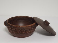Бульонница с двумя ручками, крышкой: тарелка для супа, борща, первых блюд, глиняная (из красной глины)