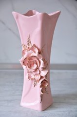 Ваза настольная керамическая Hand Made розовая, высота 33 см, 002